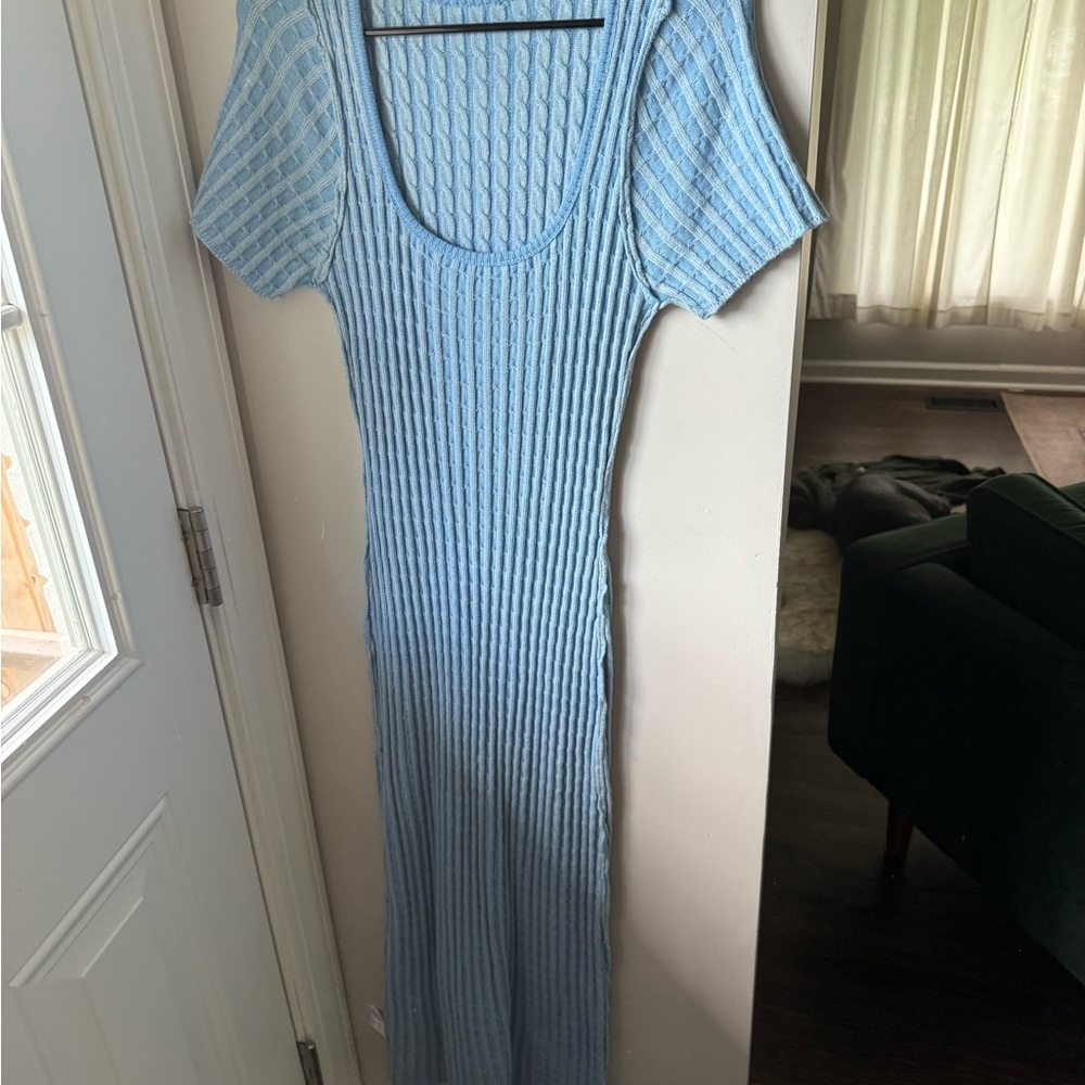 Vici Blue and White Sheath Maxi Dress with short Sleeves